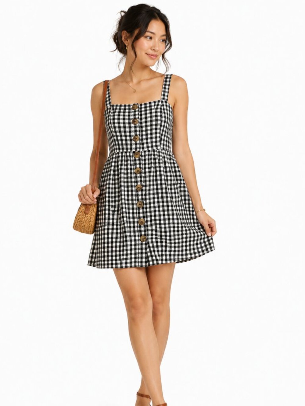 Hesperus Black White Gingham Button Front Mini Dress Cottagecore Size Large
